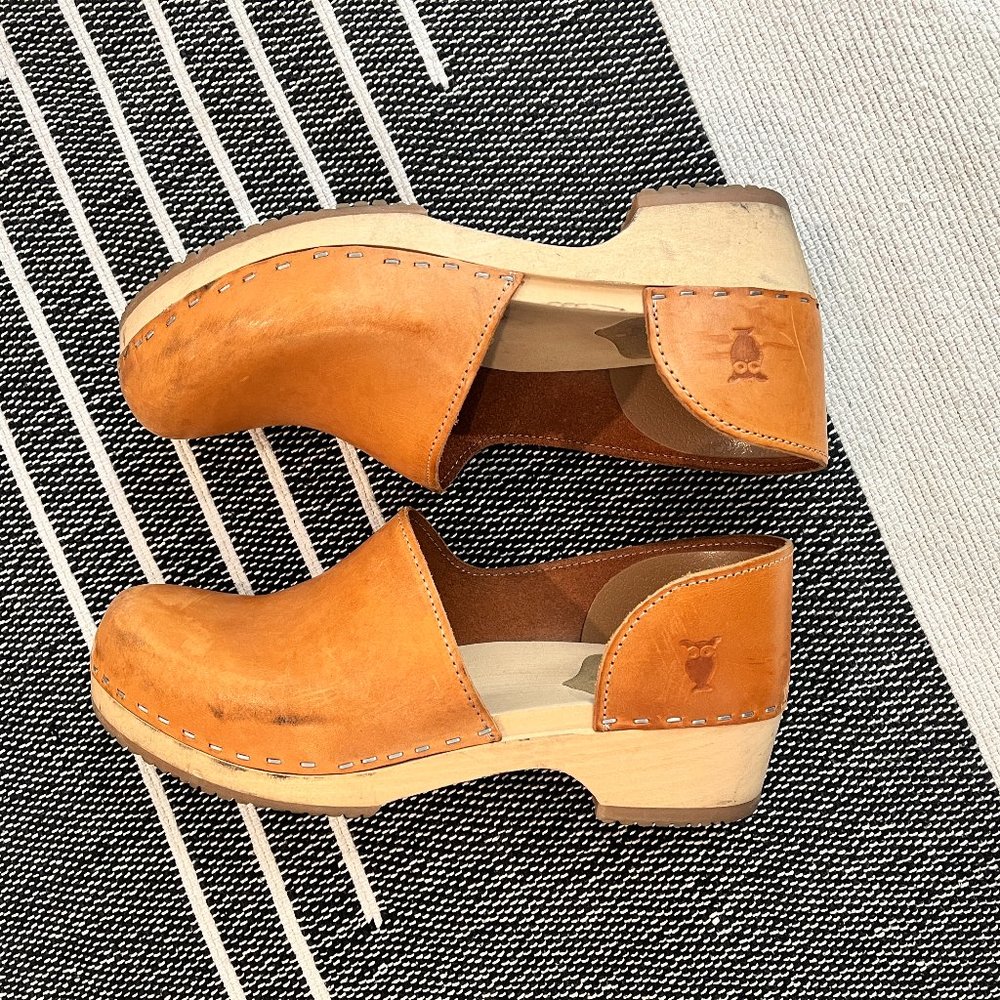 Sandgrens Brett Clog Low Heel Nude Leather Size 40